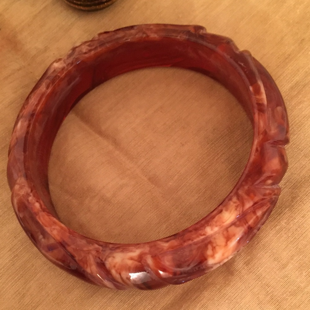 Vintage Bakelite “Tortoise Shell” Carved Bracelet